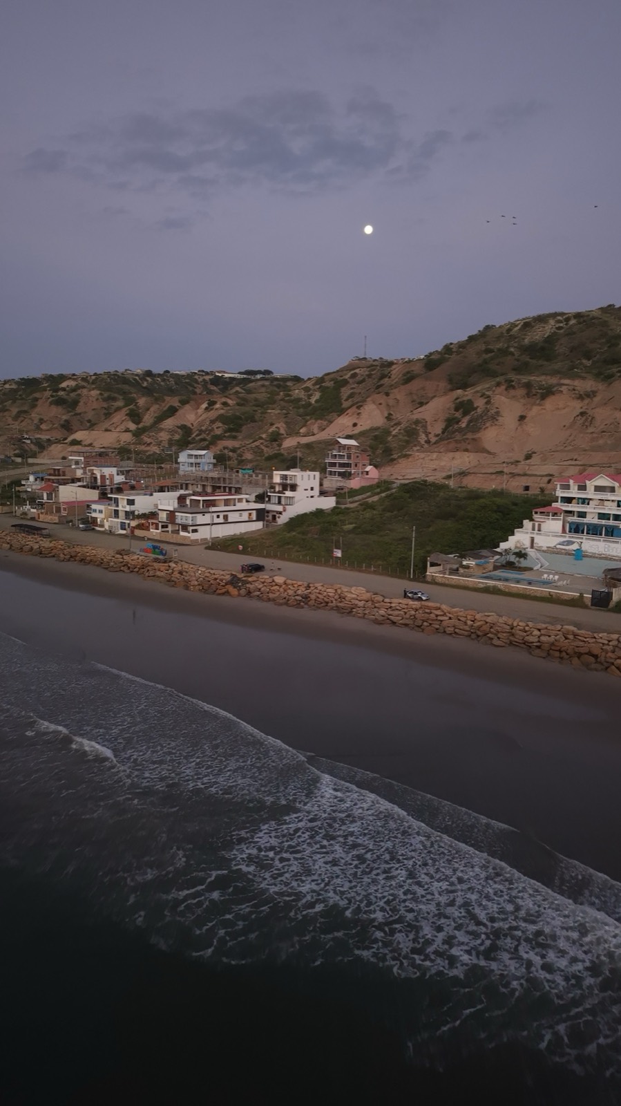Drone view of Santa Marianita beach and town